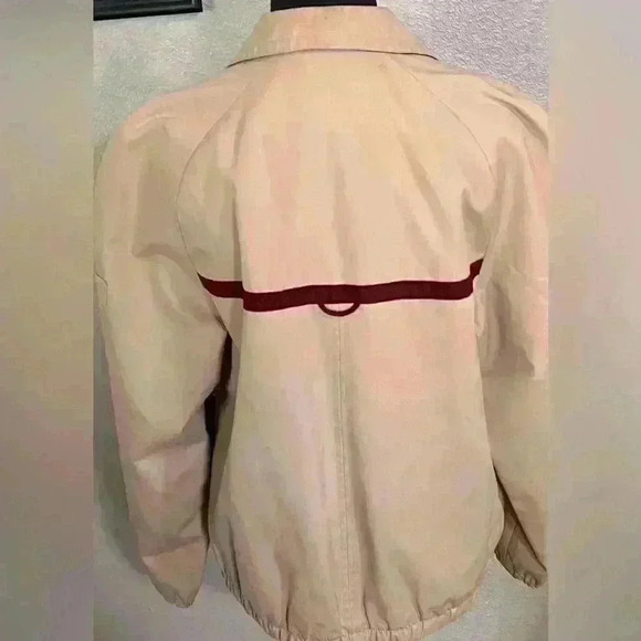 VINTAGE 80s Aigner Beige  Cotton Blend Leather Details Windbreaker Jacket Size 8 - Picture 2 of 9